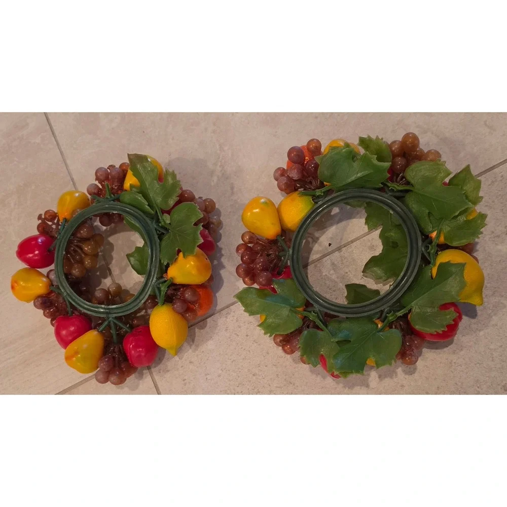 VTG 1970's Faux Fruit Candle Rings Set 2 Grapes Lemons Oranges Decor Cottagecore